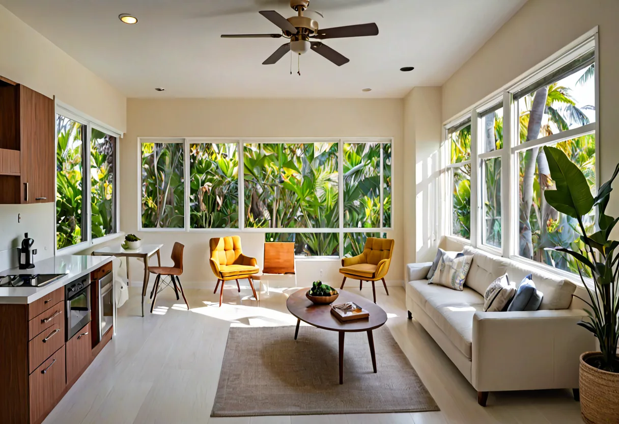 The interior of a compact self-contained guest house