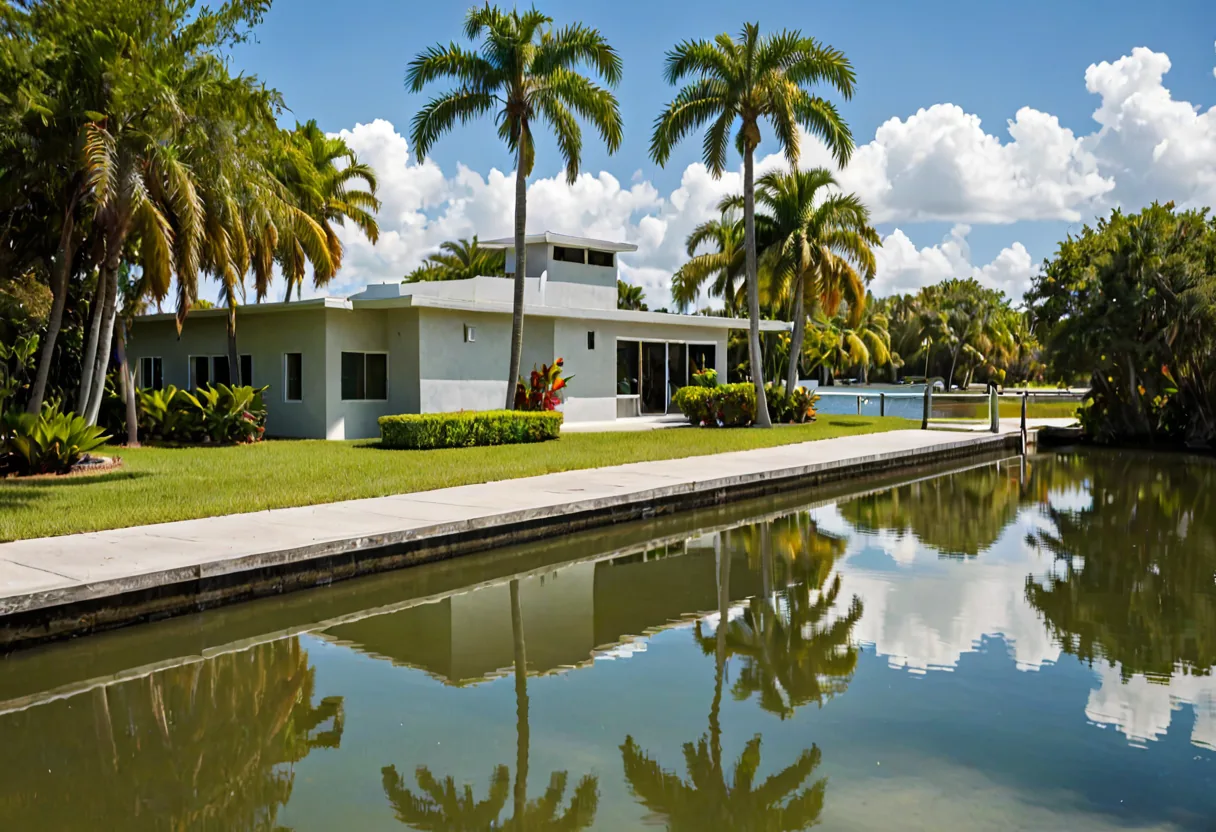 A canal-side property in Fort Lauderdale with a seawall and dock