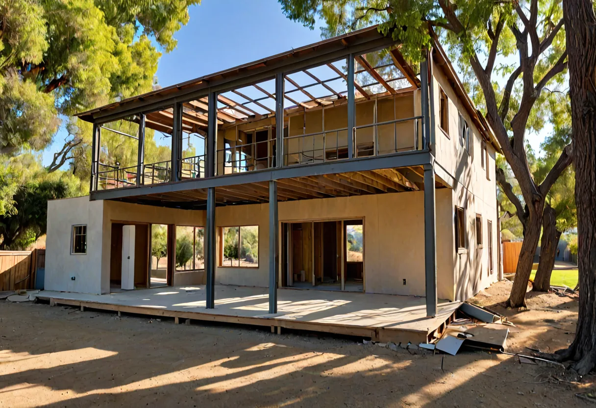A steel moment frame installed during a California home remodel