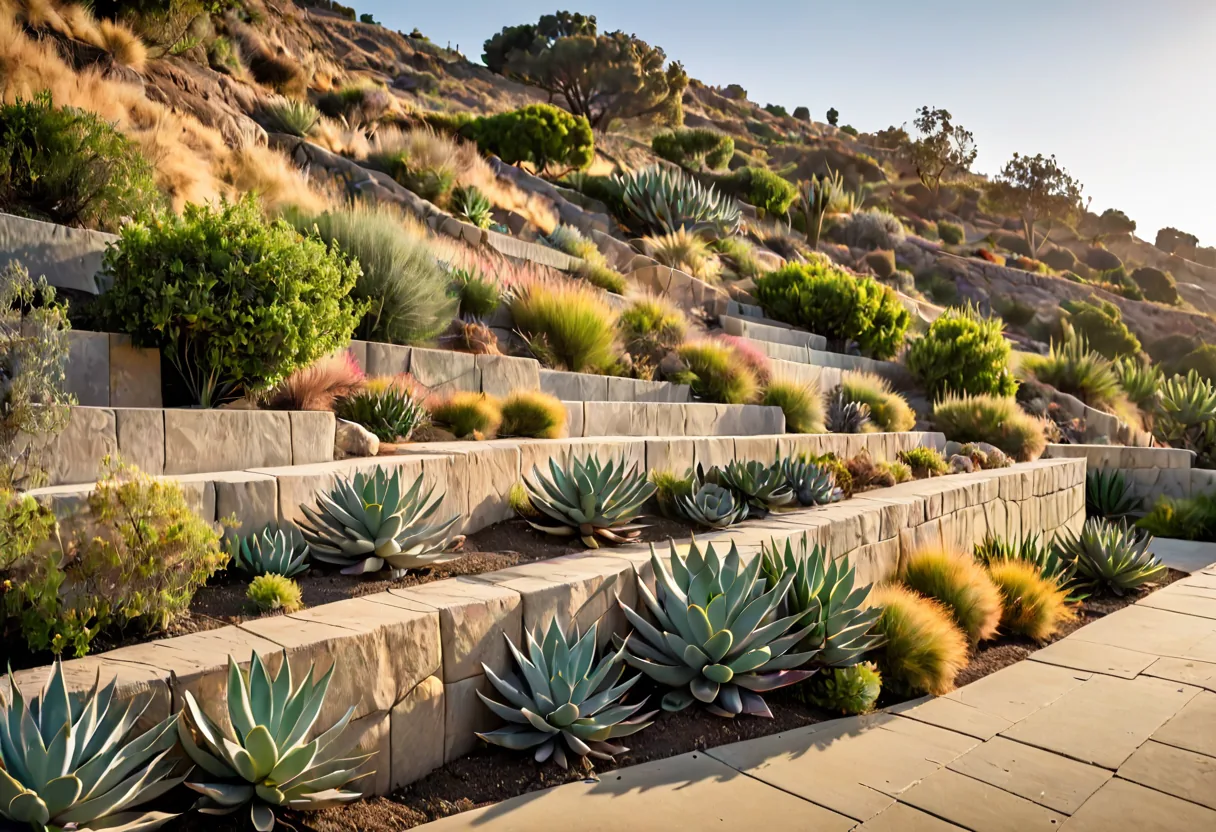 An engineered retaining wall on a sloping San Diego property