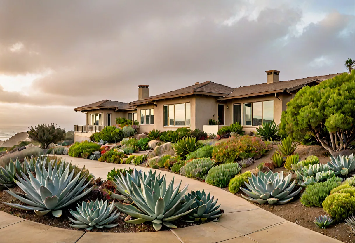 A coastal San Diego home under morning marine layer cloud