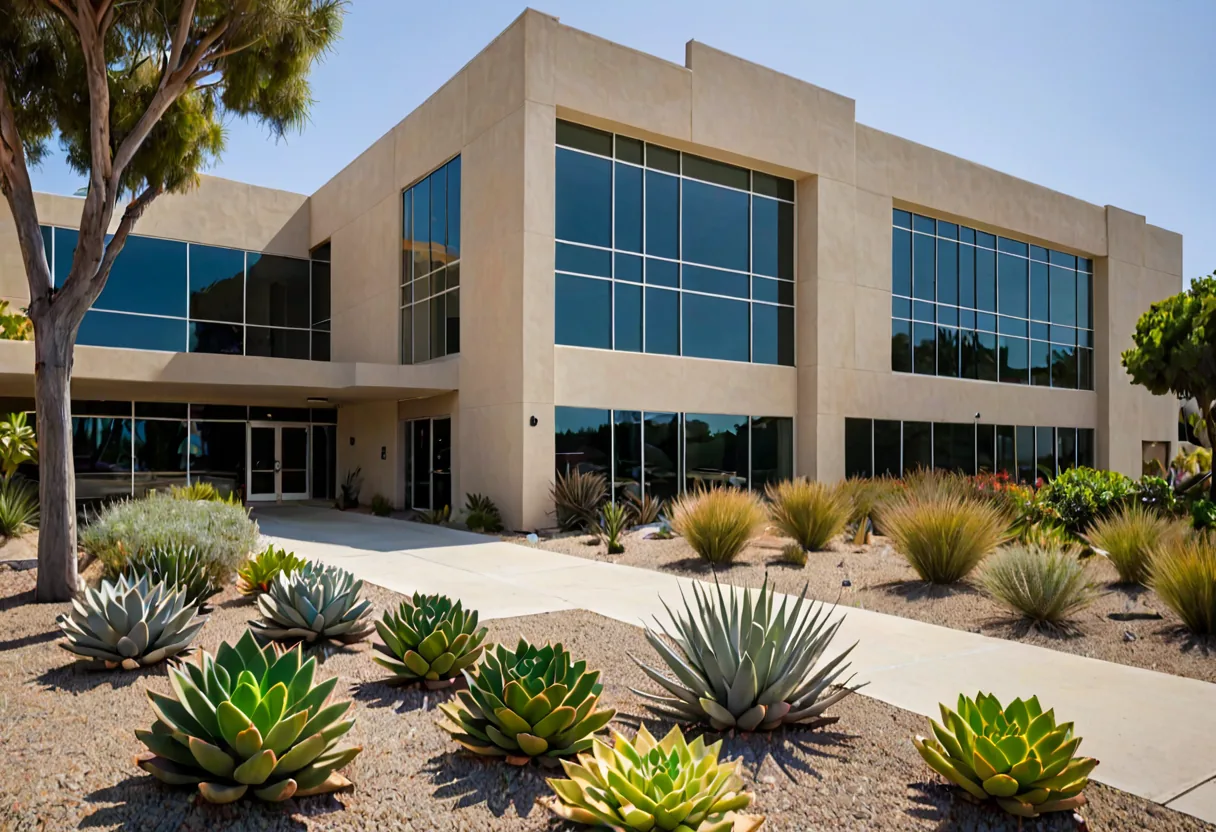 A San Diego commercial building exterior in the Sorrento Valley corridor