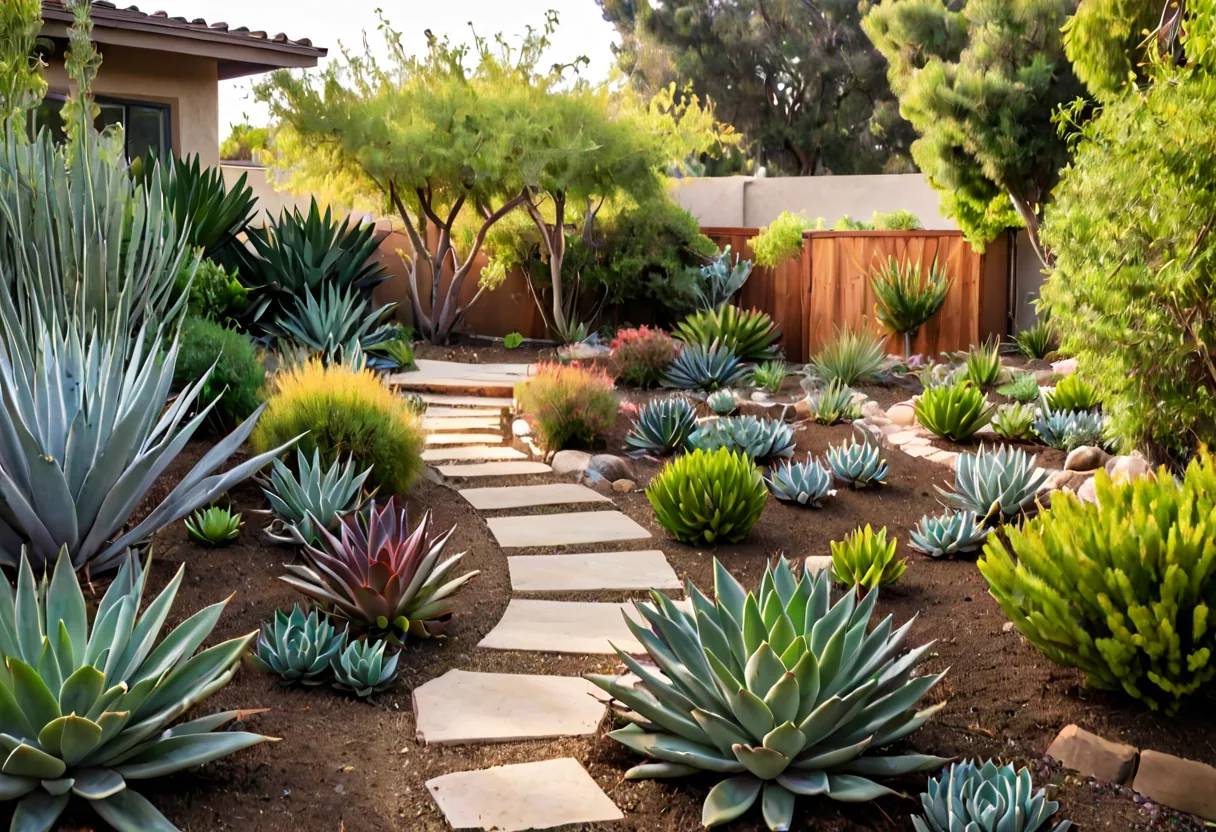 A drip-irrigated Mediterranean planting scheme at a San Diego home