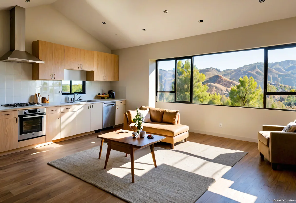The interior of a compact self-contained guest unit