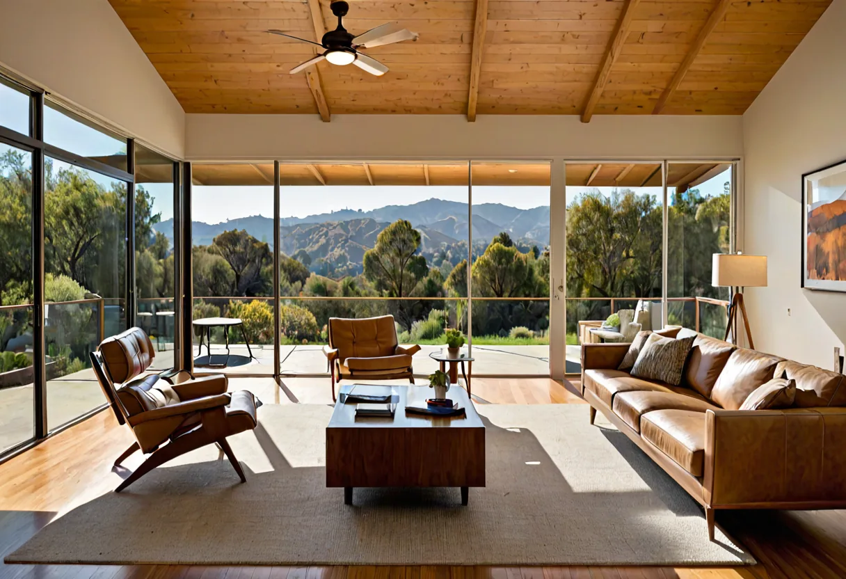 A remodeled mid-century modern living room in Los Angeles