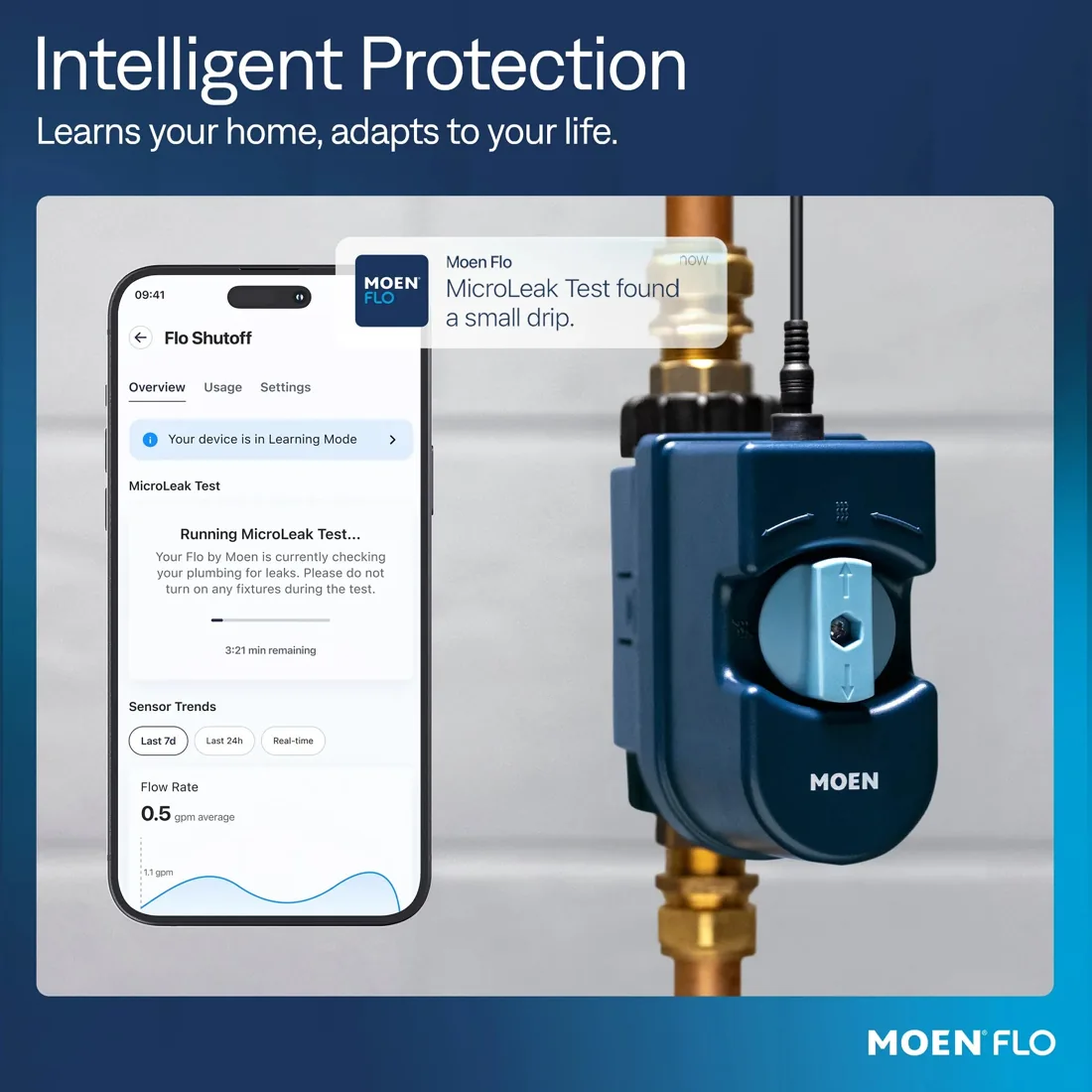Moen Flo smartphone app showing water usage and alerts