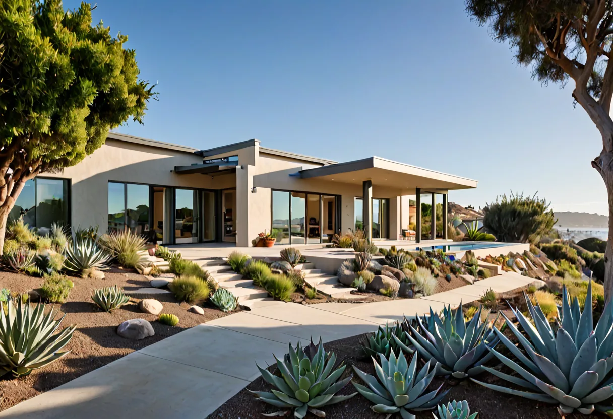 A completed contemporary San Diego home with large glazed openings