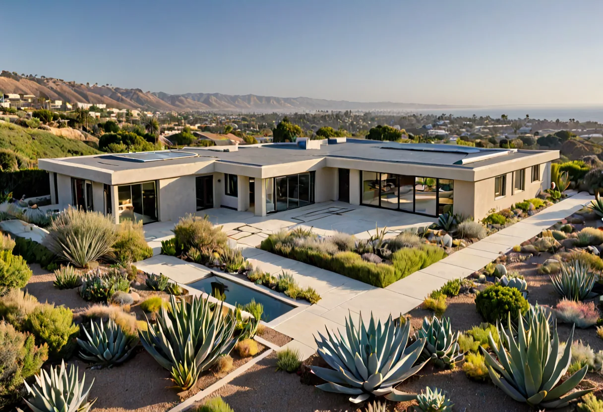 A modern flat-roofed California home with a new membrane roof