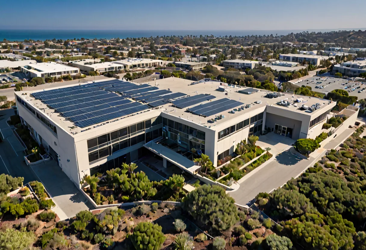 A San Diego commercial building with a rooftop solar array