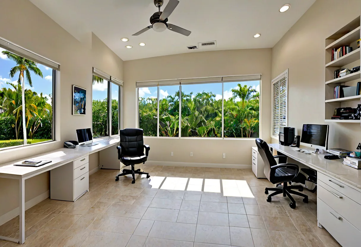A converted garage now a bright home office