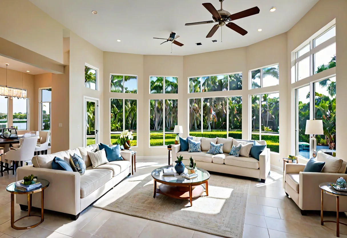 A freshly painted open-plan living room in a Florida home