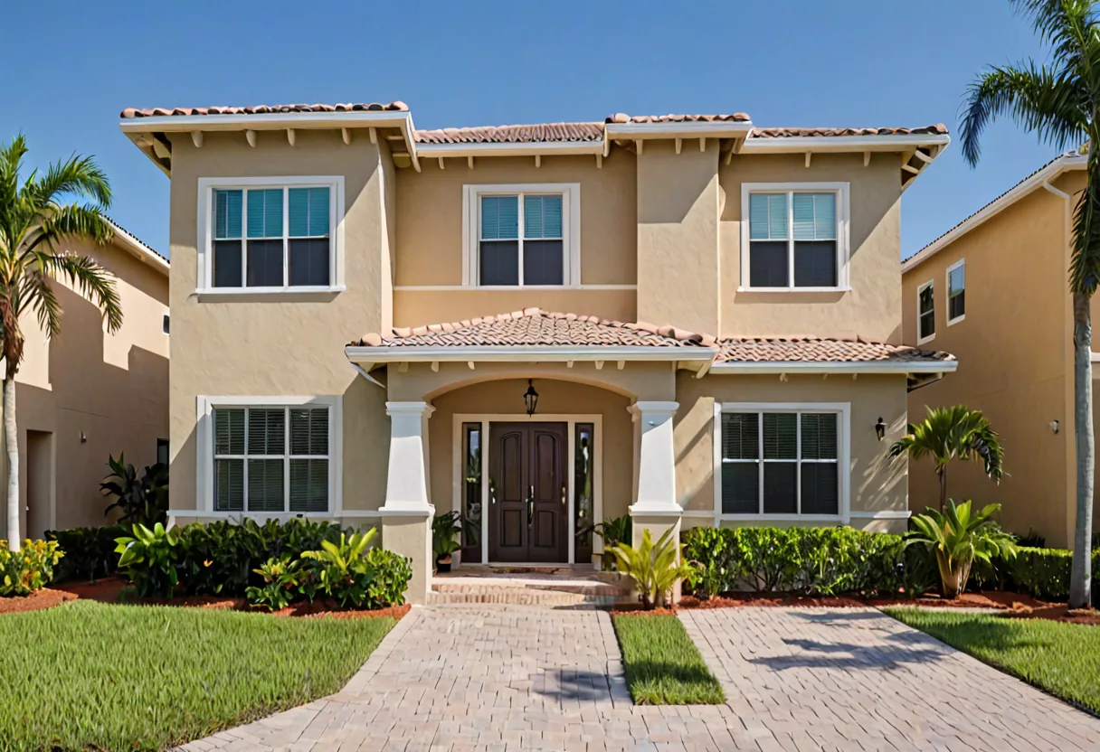 A two-tone painted Florida house exterior in sand and white