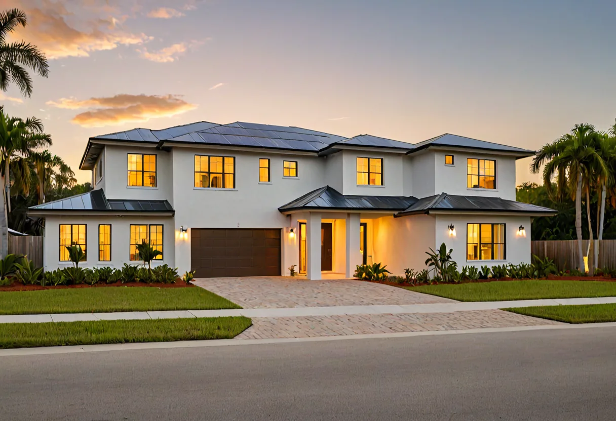 A Florida home with rooftop solar at golden hour